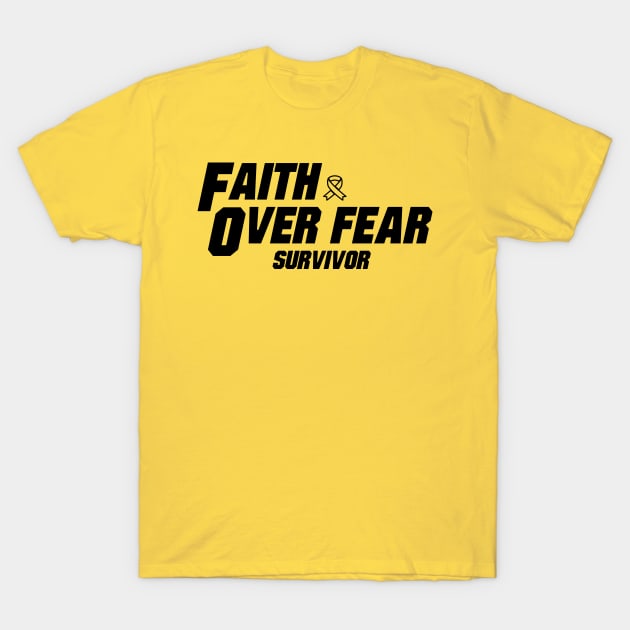 sarcoma cancer Awareness yellow ribbon faith over fear survivor T-Shirt by Shaderepublic